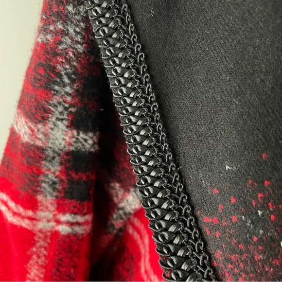 Simon Chang Wool Blend Open Shawl Cardigan Sweater Buffalo Plaid Oversized Small - Picture 4 of 10